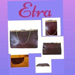 VINTAGE ETRA BURGUNDY REPTILE PRINT ENVELOPE CLUTCH PURSE